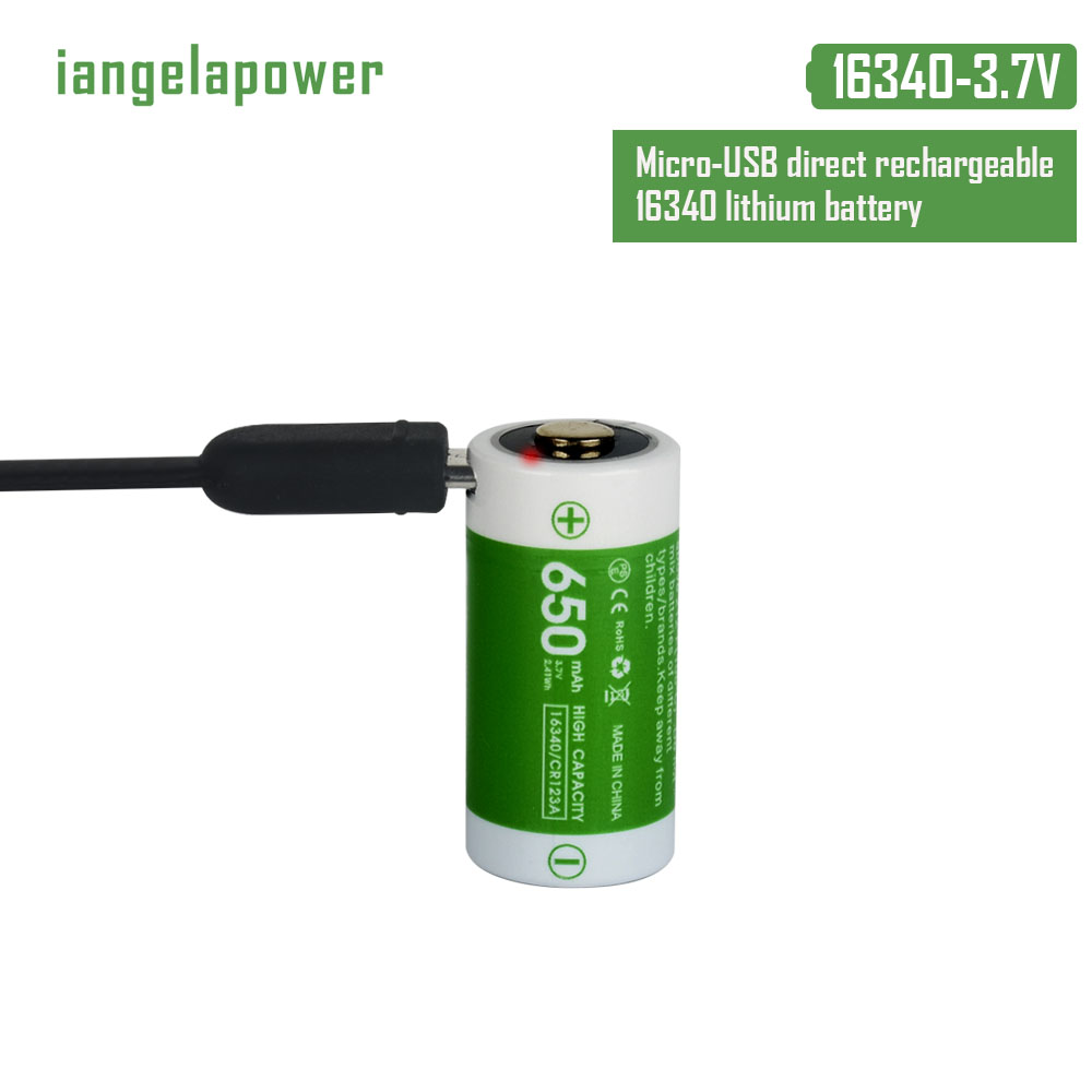 16340-USB Rechargeable 650mAh battery with Micro-USB Charging Port